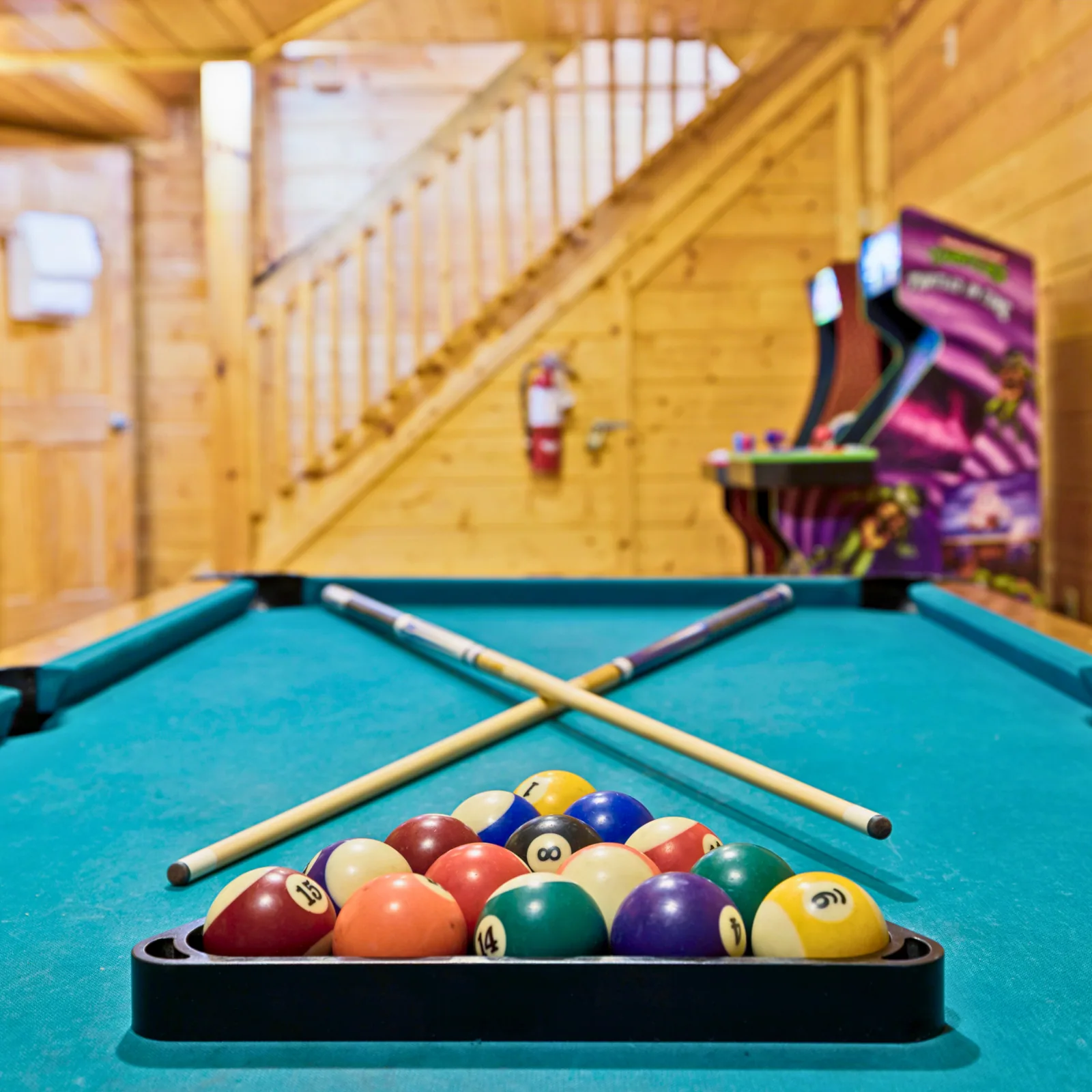 Pool table in the downstairs game room